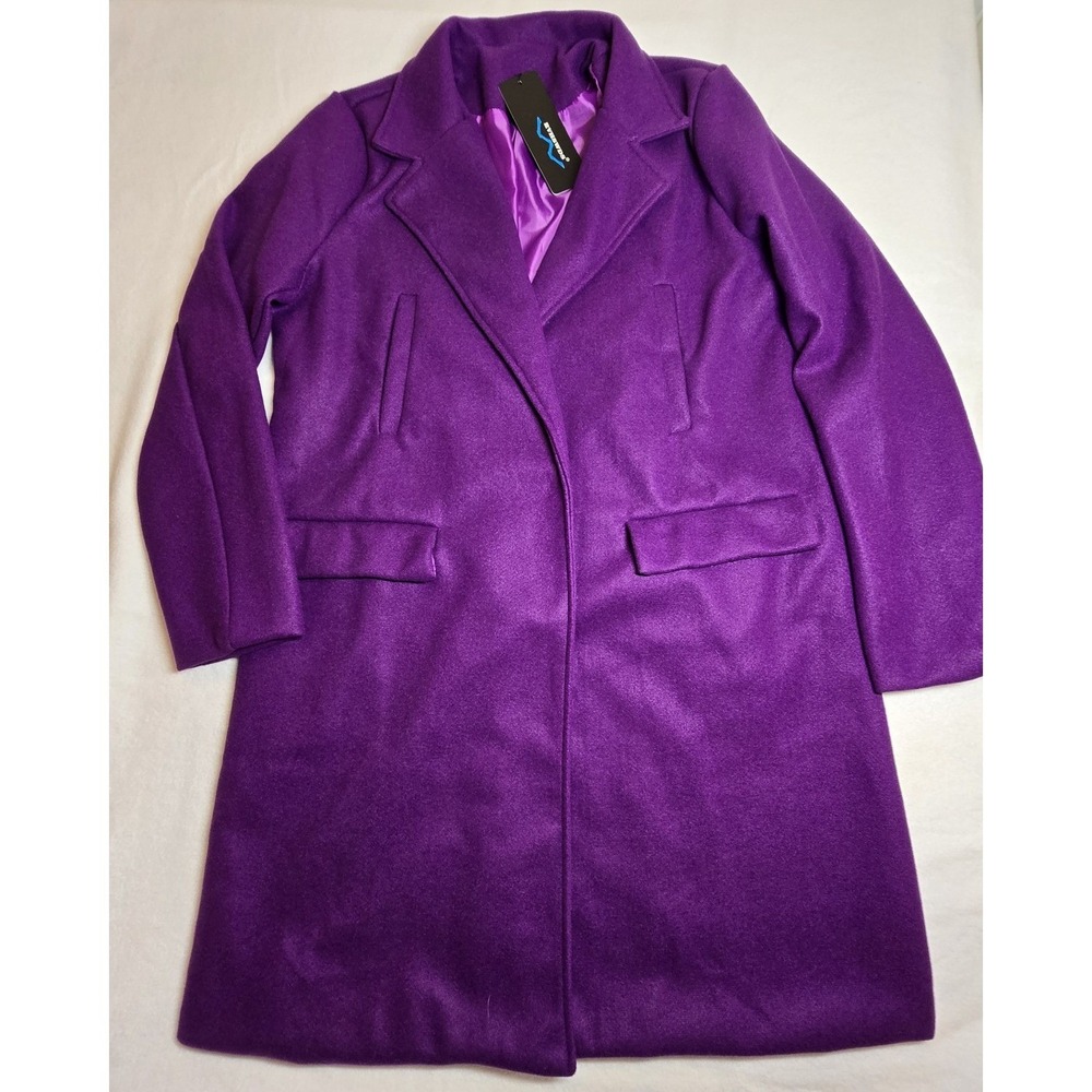 Long Trench Overcoat Women 2XL Purple Wool Blend Winter Peacoat Lightweight Fall
